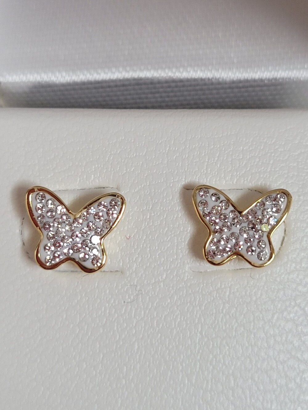 14k Yellow Gold Crystal Butterfly Stud Earrings.